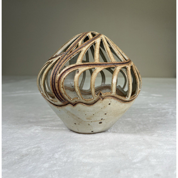 Kris Pixton 6” Studio Art Pottery Luminary Abstract Carved NY Votive Charity - Picture 3 of 13